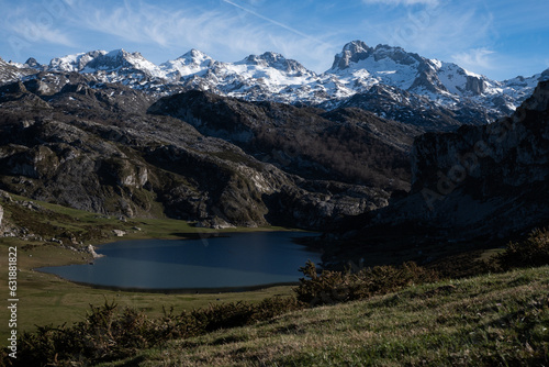 Panoramic view of mountains with a lake on the base © saul