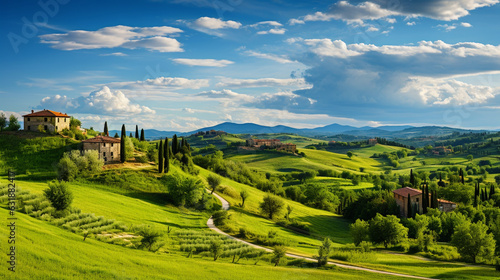 Picturesque rural Italian landscape  Scenic vistas of Tuscany  Italy. Generative AI
