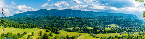 Fototapeta Naklejka Na Ścianę i Meble -  A panorama view over the countryside around the town of Radovljica, Slovenia in summertime
