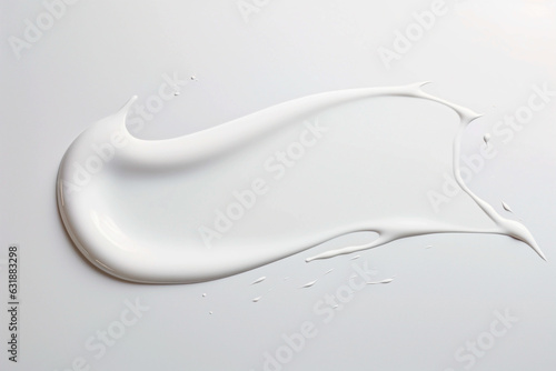 Textured white color cream gel cosmetic smudge on white background, paint or nail polish smudge