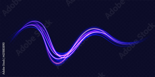 High speed effect motion blur night lights blue and red. Magic shining neon light line trails. Luminous bright background. Purple glowing wave swirl, impulse cable lines. Long time exposure. Vector