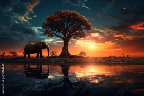 Portrait of an adult elephant during sunset