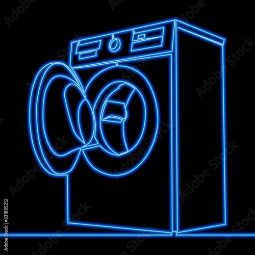 Continuous line drawing Washing machine for washing cloth icon neon glow vector illustration concept