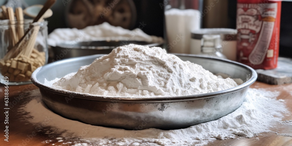 The Snowy White Powder of Flour Dusted Over the Counter, generative AI