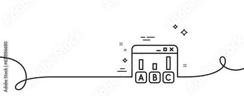 Survey results line icon. Continuous one line with curl. Best answer sign. Business stats symbol. Survey results single outline ribbon. Loop curve pattern. Vector