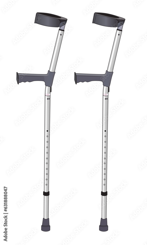elbow crutches walking stick vector illustration, pair of aluminum crutches walking aid vector image elbow crutches walking stick vector illustration, pair of aluminum crutches walking aid vector image