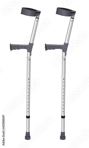 elbow crutches walking stick vector illustration, pair of aluminum crutches walking aid vector image photo