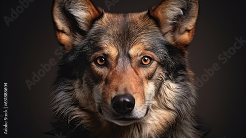 Red wolf portrait close up. Canis rufus. Save the red wolf. Wide photo. Photo Ai generated