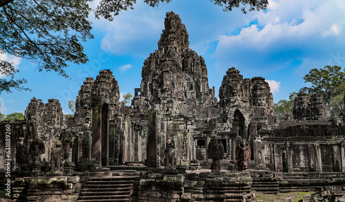 Ancient ruins Thom Bayon temple - famous Cambodian landmark, Angkor Wat complex of temples. Siem Reap, Cambodia.