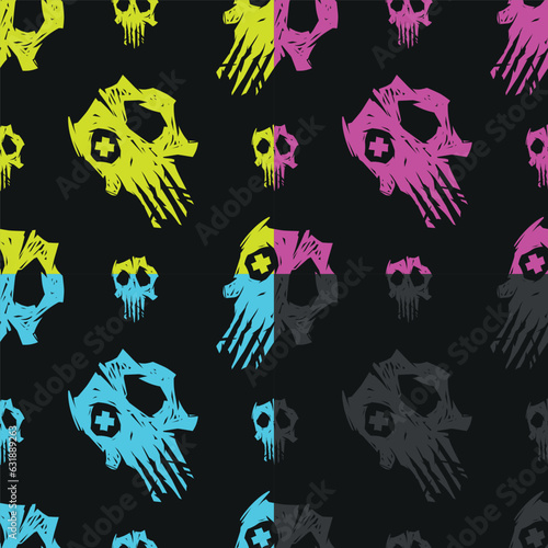 Cursed skull seamless pattern 4 variations. Suitable for fashion industry, branding, halloween background.