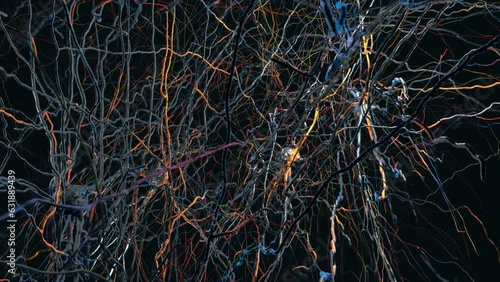A neural network with neuronal connections transmitting synapses, neurons or nerve cells - 3d illustration photo
