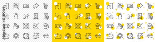 Outline Ice maker, Inclusion and Timer app line icons pack for web with Search document, Customisation, Power line icon. Share, Creativity, Engineer pictogram icon. Capsule pill. Vector