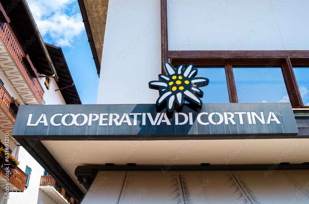 Cortina Ampezzo, Italy - July 10, 2023: The Cortina cooperative, with ...