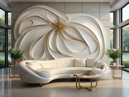 Modern 3D Abstraction Wallpaper for Walls Luxury Golden and White Background, Interior Home Mural Painting wall art for Living Room generative ai