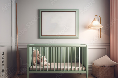 blank white photo frame or canvas for mockup on the baby room
