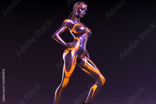 3D Illustration of a female figure with futuristic bodyart. Generative AI. © Татьяна Петрова