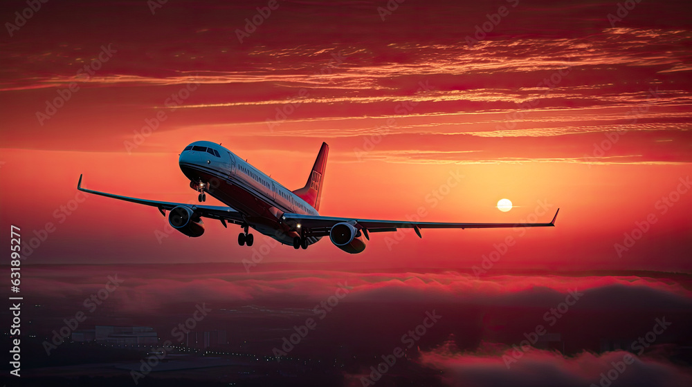 Airplane in the sunset, generative ai Airplane in the sunset, generative ai