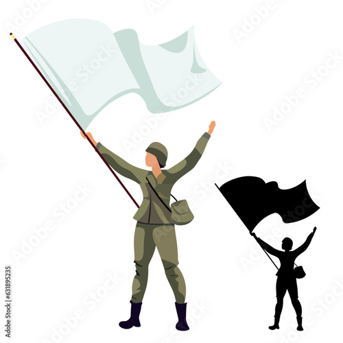 soldier waving a white flag portraying surrender vector illustration, army man waving a white flag and gesturing during war vector image