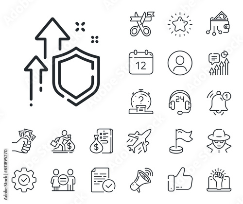 Increased privacy sign. Salaryman, gender equality and alert bell outline icons. Improving safety line icon. Secure defense symbol. Improving safety line sign. Spy or profile placeholder icon. Vector