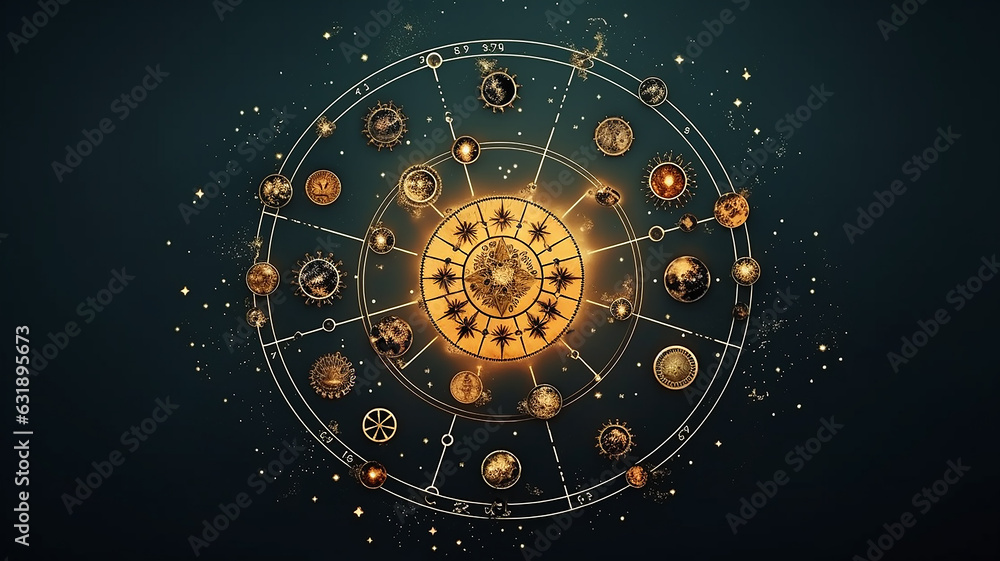 astrological background with planets and copy space - obrazy, fototapety, plakaty 