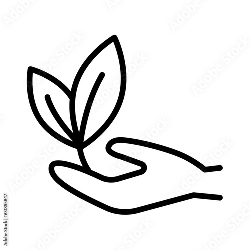 Plant in hand outline icon. Naturopathy Therapy Vector Line Icon. Naturopathy Medication Linear Pictogram. Alternative Medicine Contour Illustration