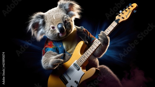 A rockstar koala with a guitar.