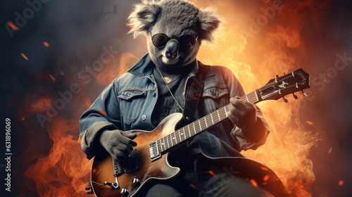 A rockstar koala with a guitar.