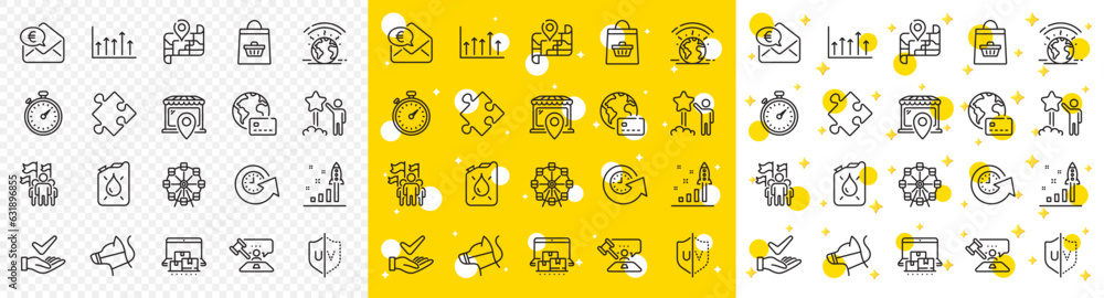 Outline Judge hammer, Star and Internet pay line icons pack for web with Update time, Online buying, Market location line icon. Online storage, Strategy, Development plan pictogram icon. Vector