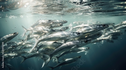 anchovies swimming in groups in the water