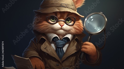 A detective cat with a magnifying glass.