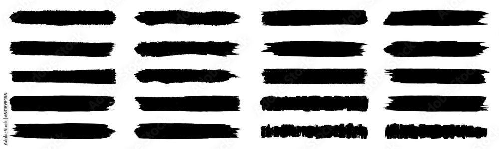 Brush stroke set isolated, bold lines and marker stripe, hand drawn pencil lines set, scratchy strokes with rough edges, charcoal smears grunge, markers brushes underline set, horizontal strokes