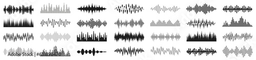 Set sound waves sign, musical sound wave collection icon, digital and analog line waveforms, electronic signal, voice recording, equalizer - for stock