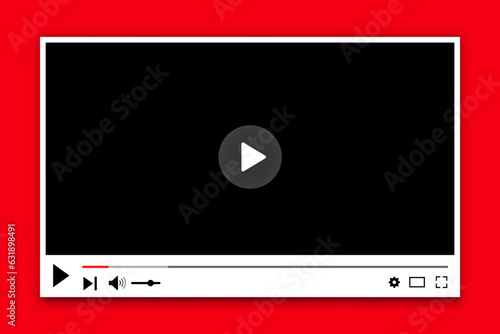 Multimedia video player with play button, play video window with navigation icons, video streaming on internet, modern social media video player interface template live digital stream - for stock