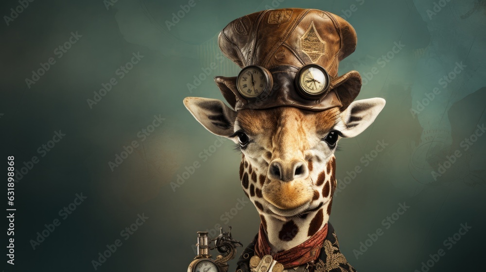 Obraz premium A pirate giraffe with a pirate hat and treasure