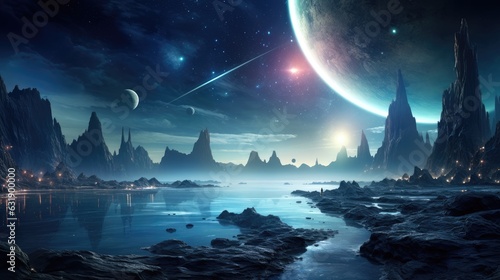 Neon Synthwave Sci-Fi Planet landscape
