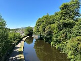 View of the, Rochdale Canal, as it passes through countryside in, Norland, Sowerby Bridge, UK