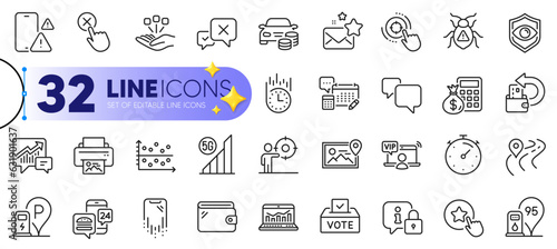 Outline set of Business target, Timer and 5g wifi line icons for web with Eye detect, Cash back, Consolidation thin icon. Smartphone recovery, Finance calculator, Food app pictogram icon. Vector