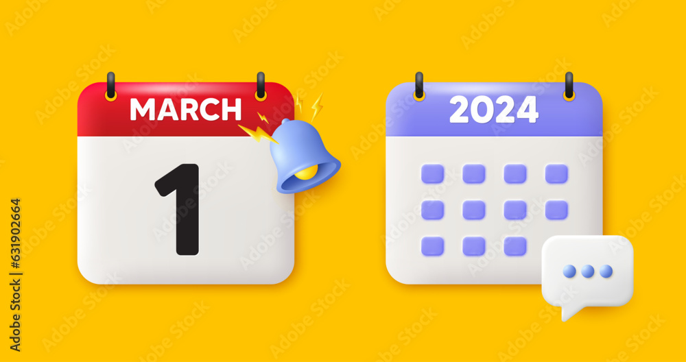 Calendar date 3d icon. 1st day of the month icon. Event schedule date. Meeting appointment time. 1st day of March month. Calendar event reminder date. Vector Calendar date 3d icon. 1st day of the month icon. Event schedule date. Meeting appointment time. 1st day of March month. Calendar event reminder date. Vector
