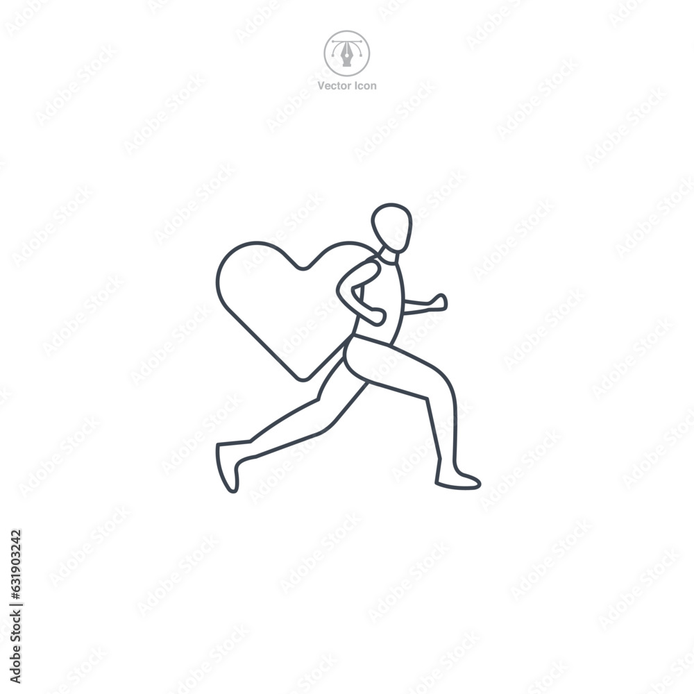 Charity Run. Running Person with Heart icon symbol vector illustration isolated on white background Charity Run. Running Person with Heart icon symbol vector illustration isolated on white background
