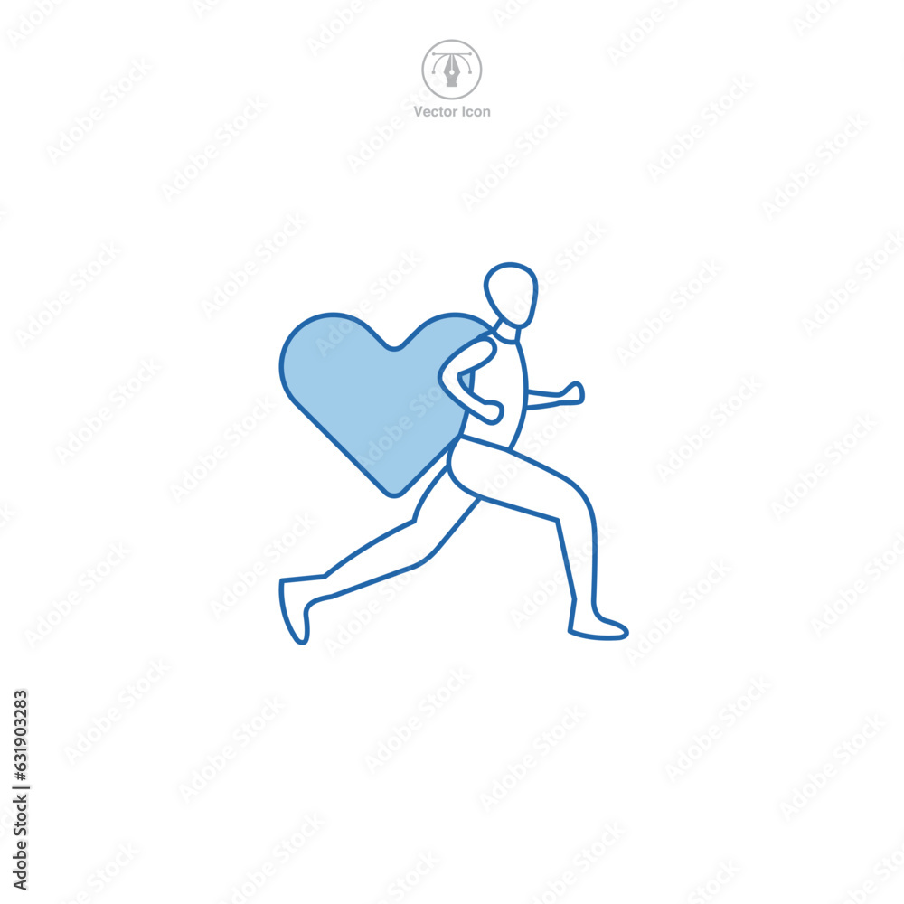 Charity Run. Running Person with Heart icon symbol vector illustration isolated on white background Charity Run. Running Person with Heart icon symbol vector illustration isolated on white background