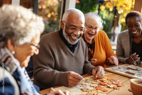 Puzzle Pursuits: Multiethnic Seniors Embrace Teamwork. photo