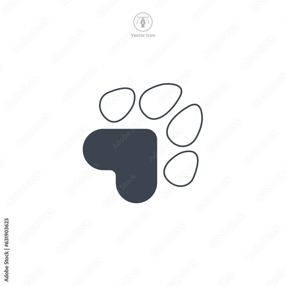 Pet Paw with Heart icon symbol vector illustration isolated on white background Pet Paw with Heart icon symbol vector illustration isolated on white background