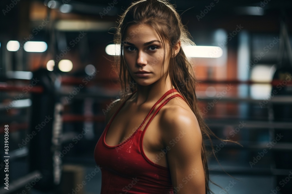 Female Boxer Training in the Boxing Gym.