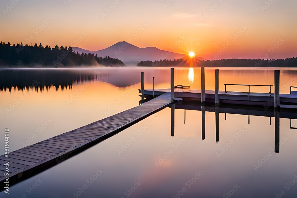 sunset on the lake generated AI
