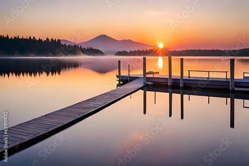 sunset on the lake generated AI © PhotoFusionist 