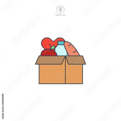 Food Donation. box of Food with Heart icon symbol vector illustration isolated on white background
