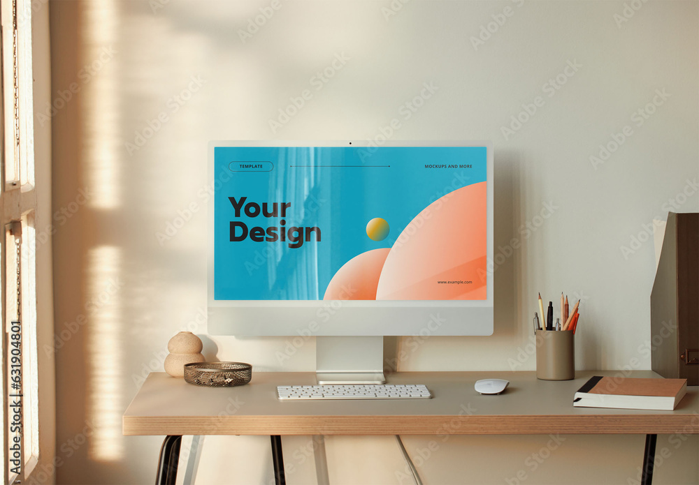 Mockup of desktop computer with customizable monitor, all in one, on ...