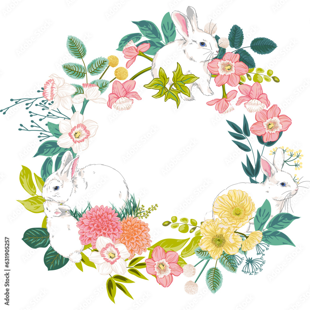 Spring Wreath with Bunnies for Easter