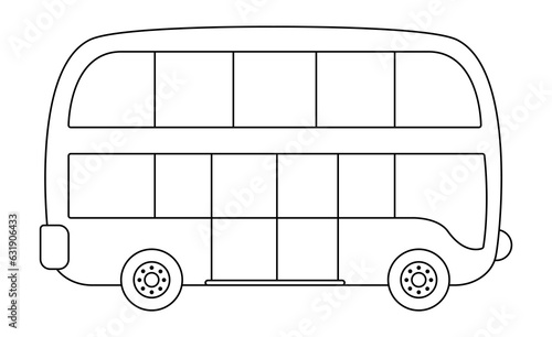 Vector black and white double-decker bus. Funny line autobus for kids. Cute vehicle clip art. Public transport icon or coloring page isolated on white background.