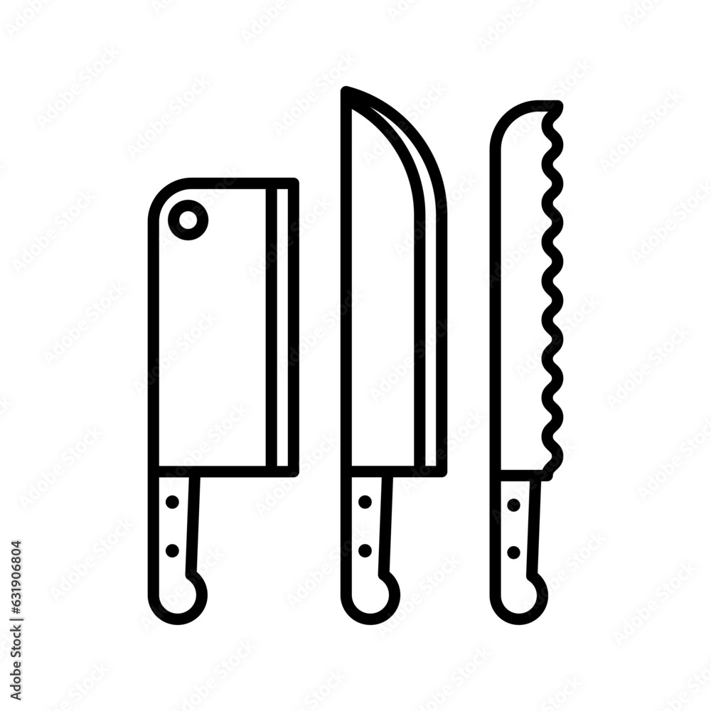 Kitchen knife icon. Chef knife. Set of knives for restaurants, kitchens. Kitchen knife icon. Chef knife. Set of knives for restaurants, kitchens.